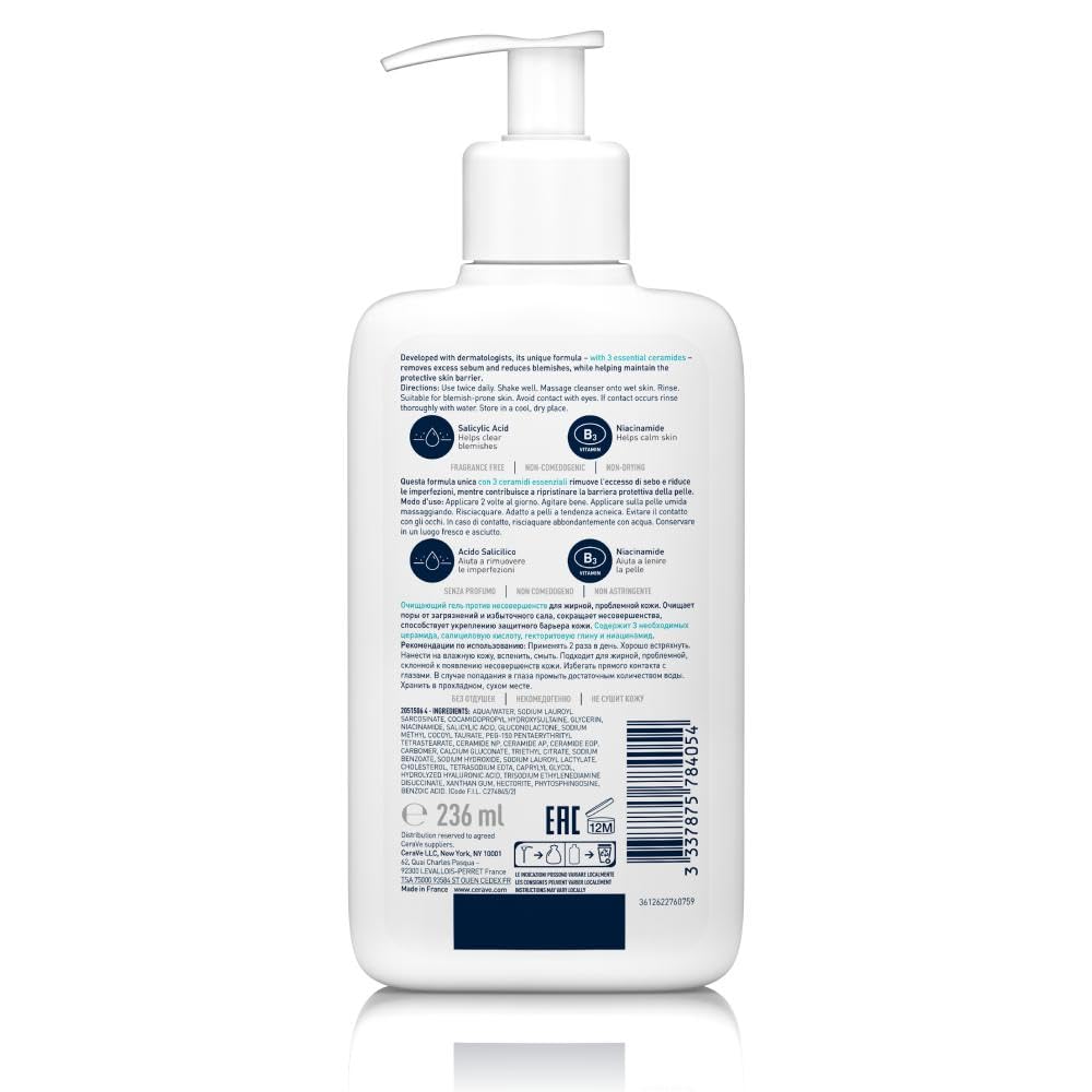 CeraVe - Blemish Control, Gel Limpiador para Acné y Piel Grasa, Reduce el Acné, Puntos Negros y Mejora los Poros, Tratamiento en Gel con Ácido Salicílico, 473 ml