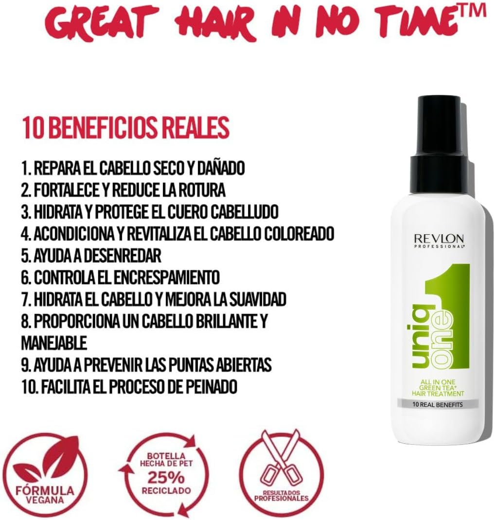 REVLON PROFESSIONAL UniqOne All in One Protector Térmico Pelo, Hidratación Profunda Cabello, Tratamiento en Spray sin Aclarado, Desenredante Pelo Mujer, Fragrancia Classic 150 ml