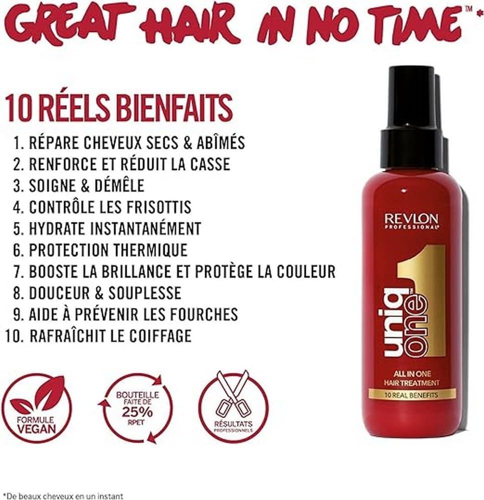 REVLON PROFESSIONAL UniqOne All in One Protector Térmico Pelo, Hidratación Profunda Cabello, Tratamiento en Spray sin Aclarado, Desenredante Pelo Mujer, Fragrancia Classic 150 ml