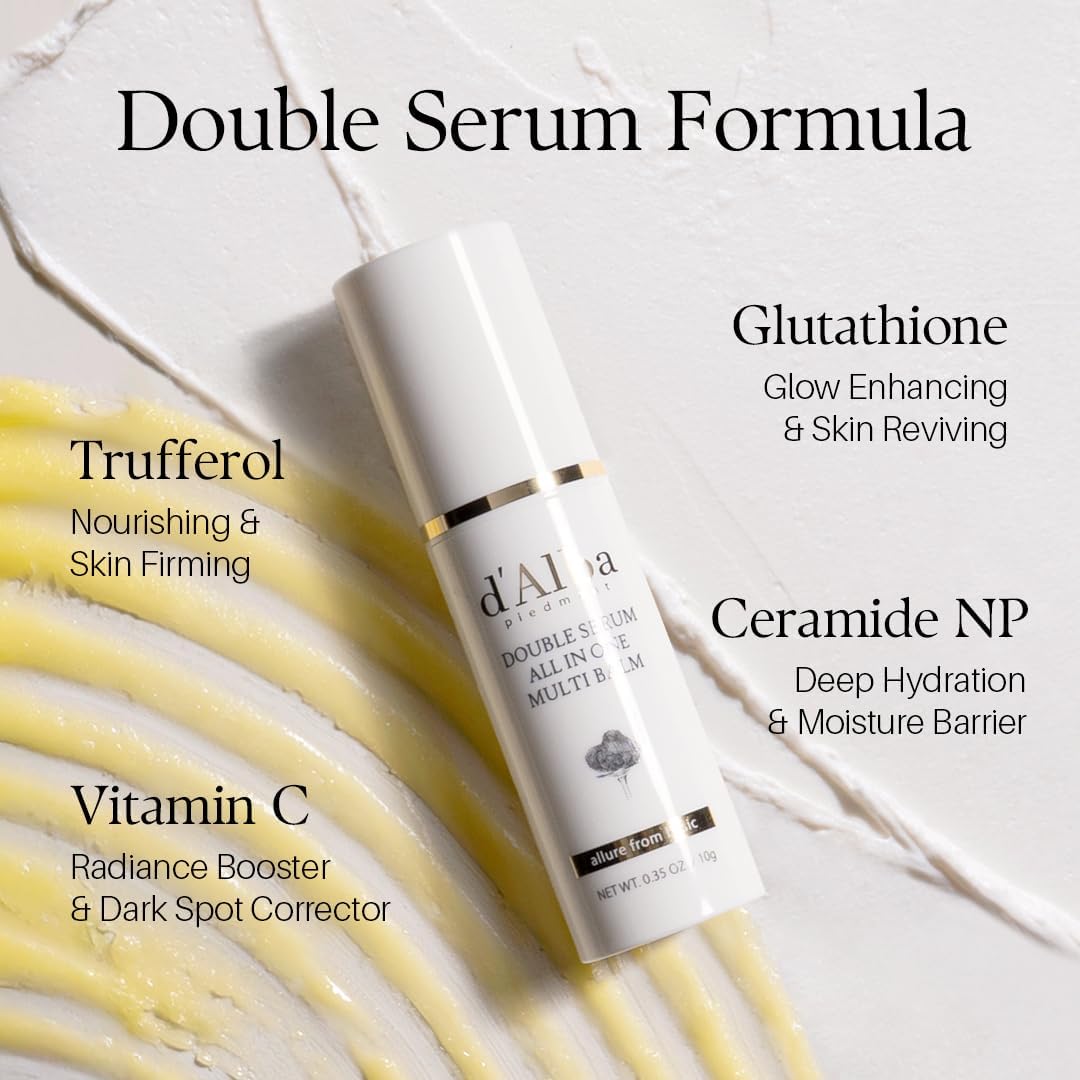 d'alba Piedmont Trufa Blanca Double Serum All-in-one Multi Balm Cuidado de la piel vegano, Tratamiento 3 en 1, Bálsamo para arrugas, Skincare coreano