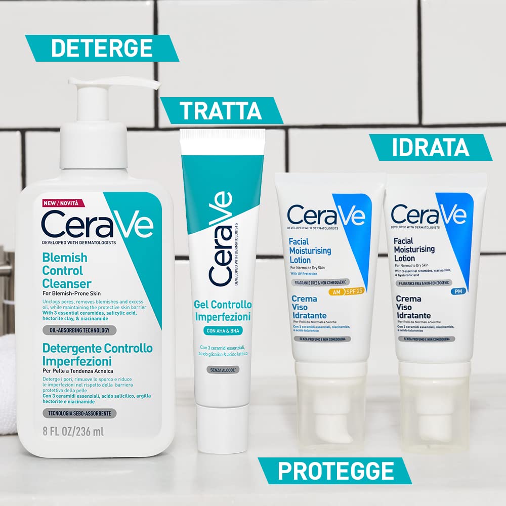 CeraVe - Blemish Control, Gel Limpiador para Acné y Piel Grasa, Reduce el Acné, Puntos Negros y Mejora los Poros, Tratamiento en Gel con Ácido Salicílico, 473 ml