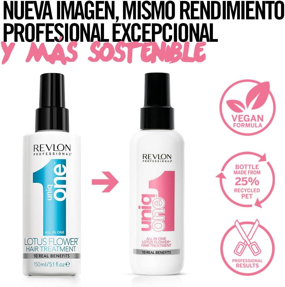 REVLON PROFESSIONAL UniqOne All in One Protector Térmico Pelo, Hidratación Profunda Cabello, Tratamiento en Spray sin Aclarado, Desenredante Pelo Mujer, Fragrancia Classic 150 ml