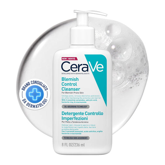 CeraVe - Blemish Control, Gel Limpiador para Acné y Piel Grasa, Reduce el Acné, Puntos Negros y Mejora los Poros, Tratamiento en Gel con Ácido Salicílico, 473 ml