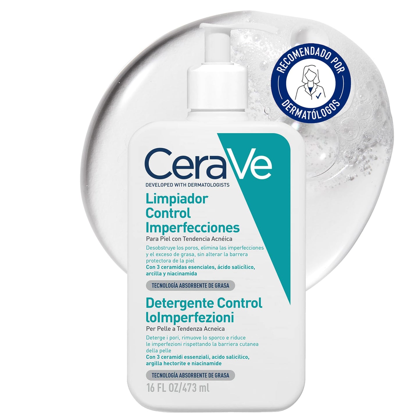 CeraVe - Blemish Control, Gel Limpiador para Acné y Piel Grasa, Reduce el Acné, Puntos Negros y Mejora los Poros, Tratamiento en Gel con Ácido Salicílico, 473 ml