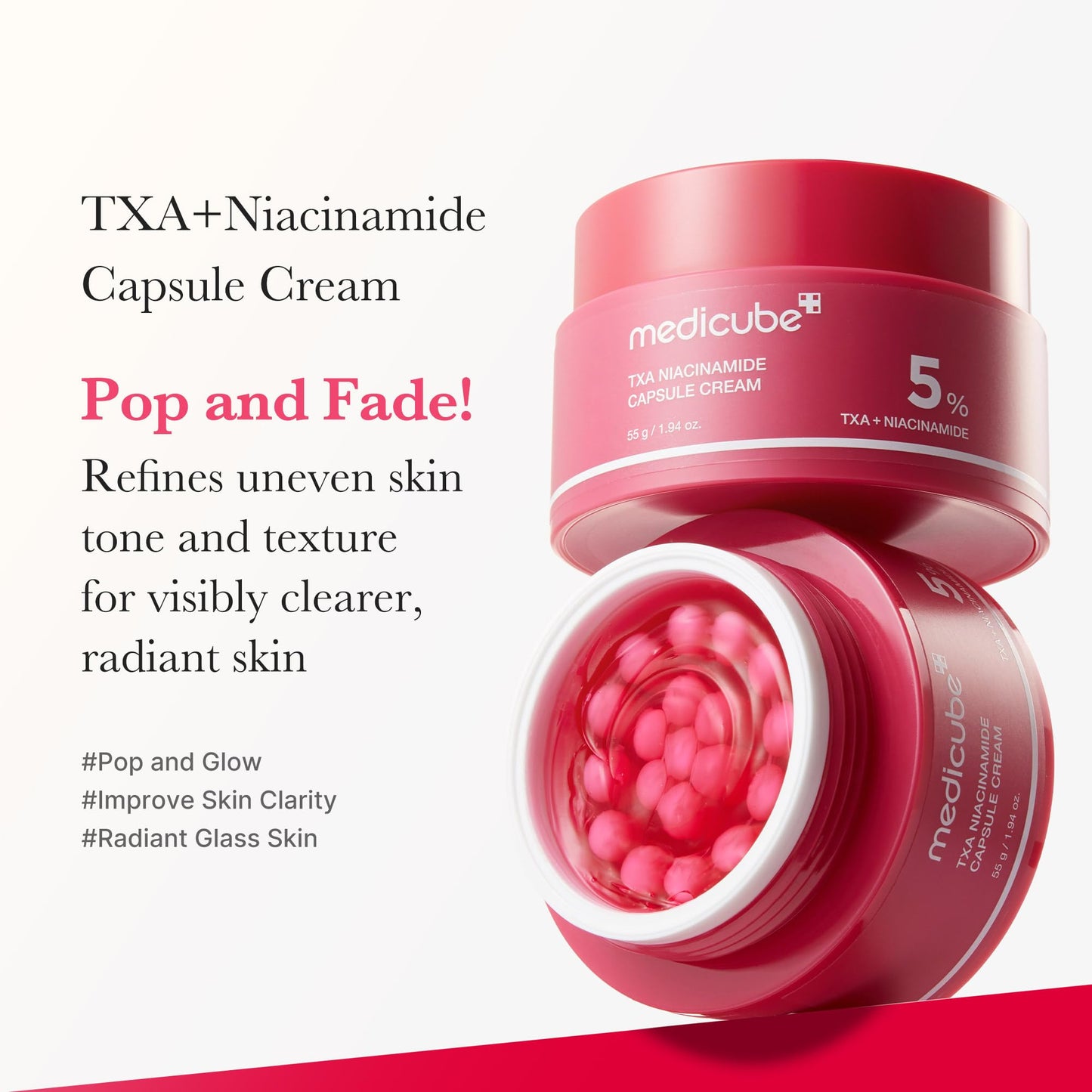 Medicube Capsule Cream with Deep Vitamin C Crema con Cápsulas de Vitamina C, Luminosidad y Piel de Aspecto Más Uniforme, Textura Gel Hidratante, Cosmética Coreana, 55 g