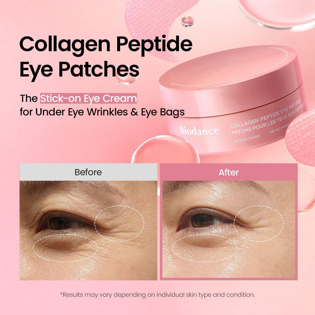BIODANCE Parches de Ojos con Péptidos de Colágeno, Antiarrugas para Líneas de Expresión y Bolsas, Contorno de Ojos, Cuidado de la Piel Coreano (60 uds)