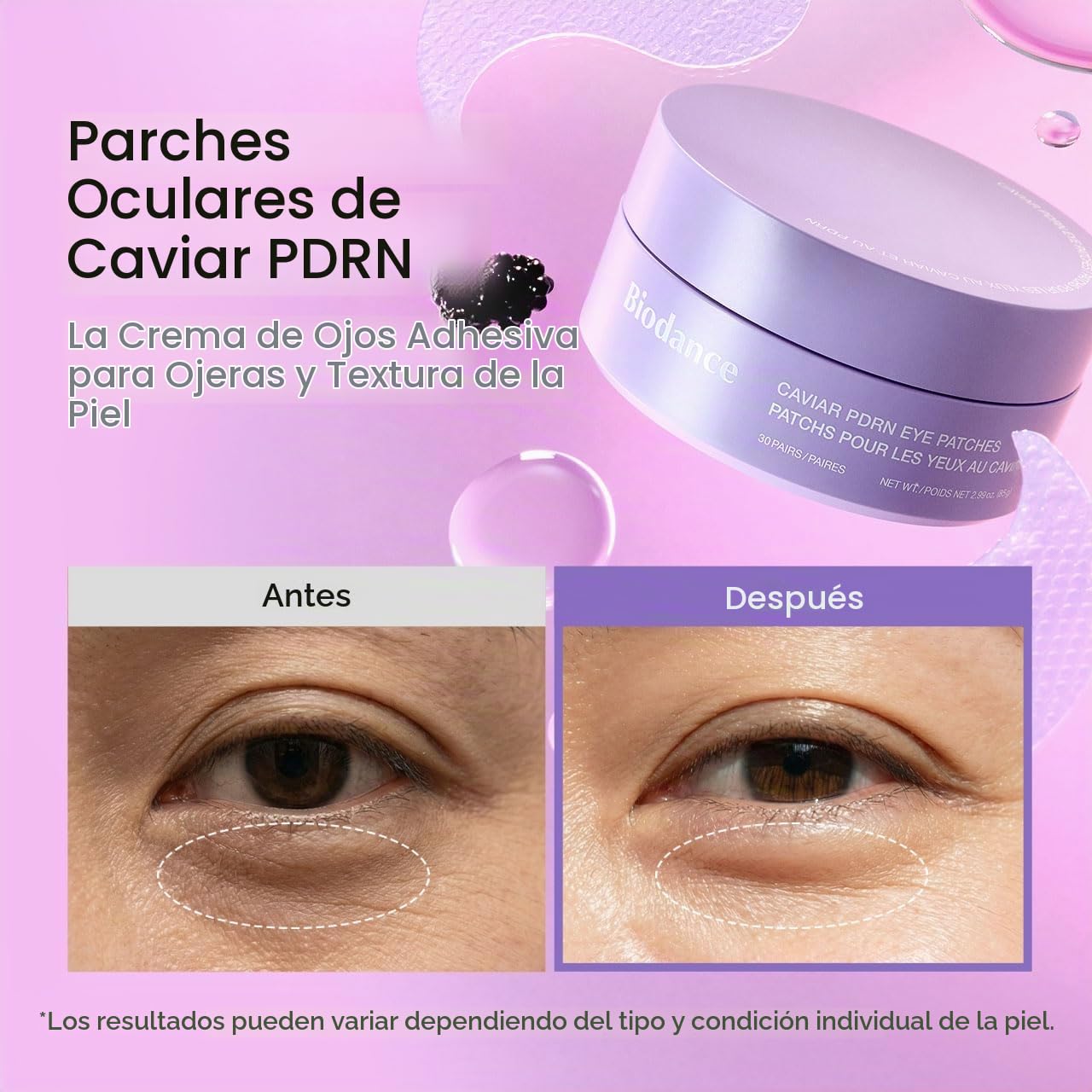 BIODANCE Parches de Ojos con Péptidos de Colágeno, Antiarrugas para Líneas de Expresión y Bolsas, Contorno de Ojos, Cuidado de la Piel Coreano (60 uds)