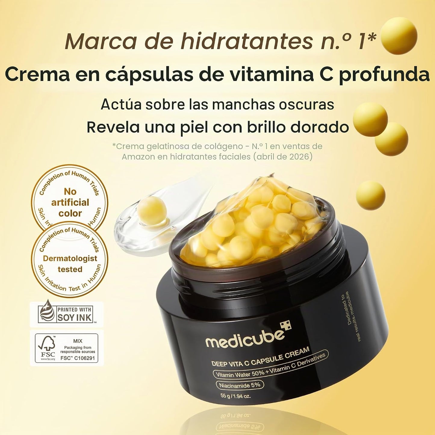 Medicube Capsule Cream with Deep Vitamin C Crema con Cápsulas de Vitamina C, Luminosidad y Piel de Aspecto Más Uniforme, Textura Gel Hidratante, Cosmética Coreana, 55 g