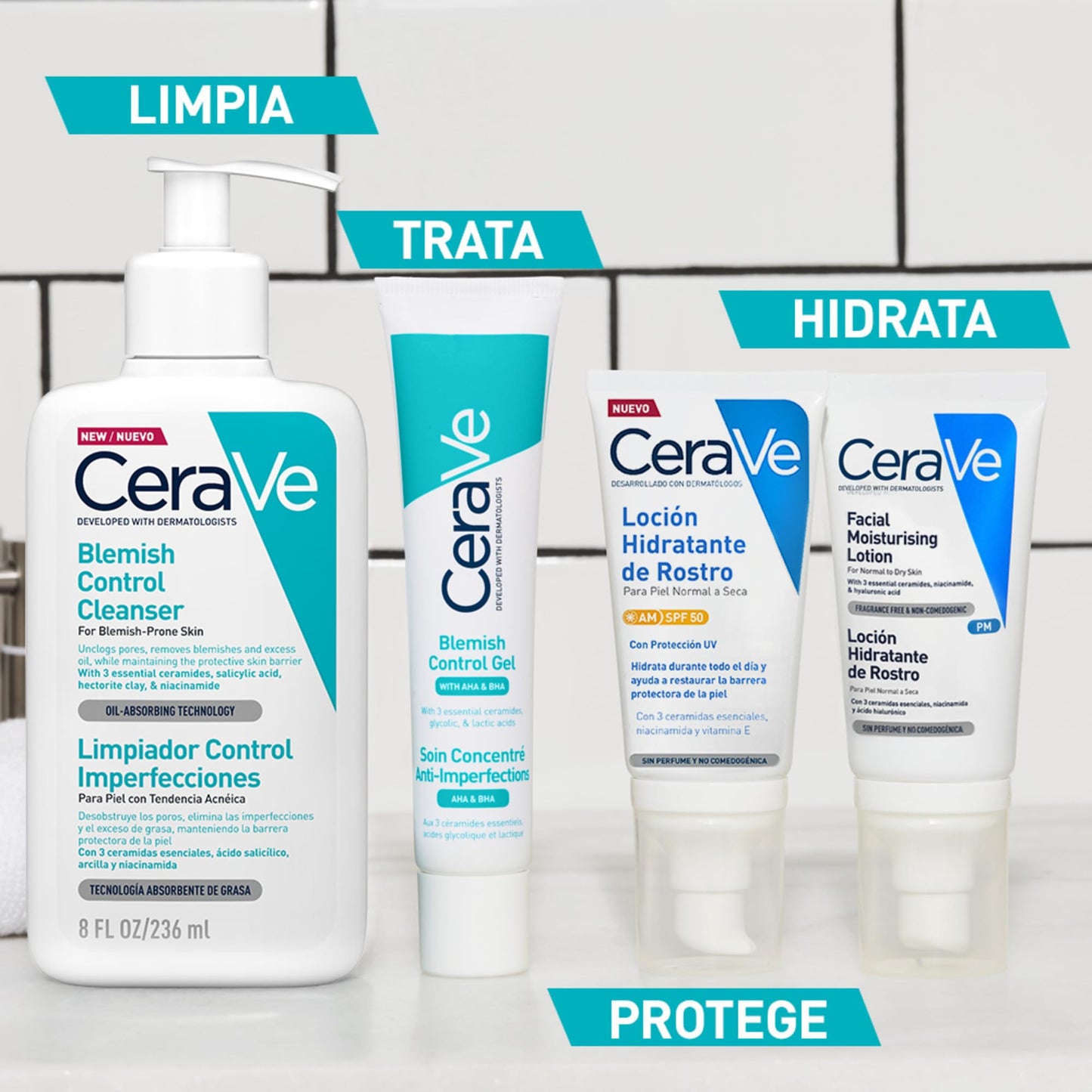 CeraVe - Blemish Control, Gel Limpiador para Acné y Piel Grasa, Reduce el Acné, Puntos Negros y Mejora los Poros, Tratamiento en Gel con Ácido Salicílico, 473 ml