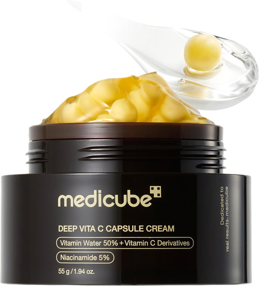 Medicube Capsule Cream with Deep Vitamin C Crema con Cápsulas de Vitamina C, Luminosidad y Piel de Aspecto Más Uniforme, Textura Gel Hidratante, Cosmética Coreana, 55 g