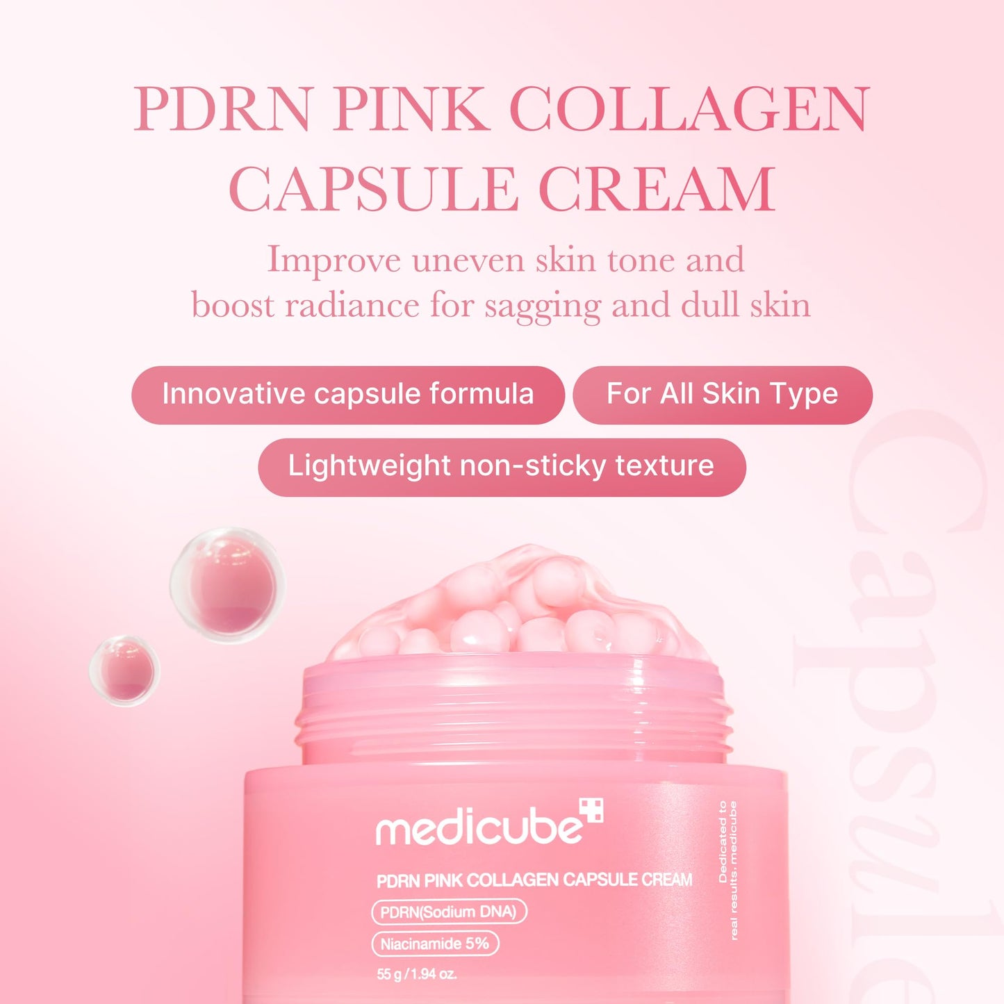 Medicube Capsule Cream with Deep Vitamin C Crema con Cápsulas de Vitamina C, Luminosidad y Piel de Aspecto Más Uniforme, Textura Gel Hidratante, Cosmética Coreana, 55 g