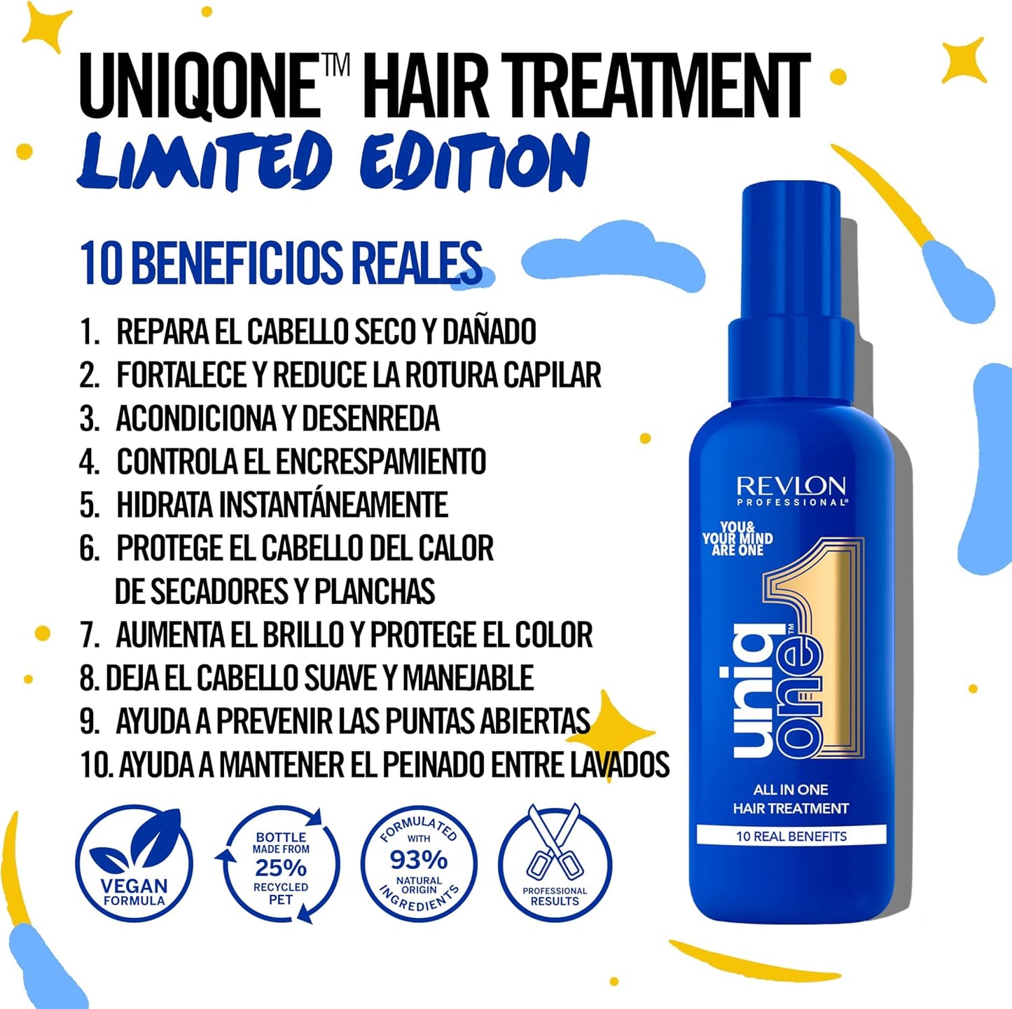 REVLON PROFESSIONAL UniqOne All in One Protector Térmico Pelo, Hidratación Profunda Cabello, Tratamiento en Spray sin Aclarado, Desenredante Pelo Mujer, Fragrancia Classic 150 ml