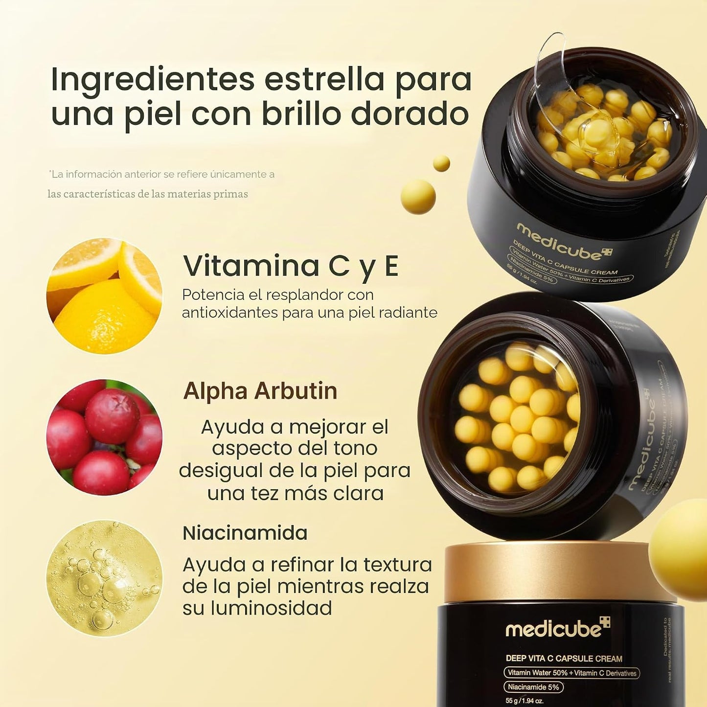 Medicube Capsule Cream with Deep Vitamin C Crema con Cápsulas de Vitamina C, Luminosidad y Piel de Aspecto Más Uniforme, Textura Gel Hidratante, Cosmética Coreana, 55 g