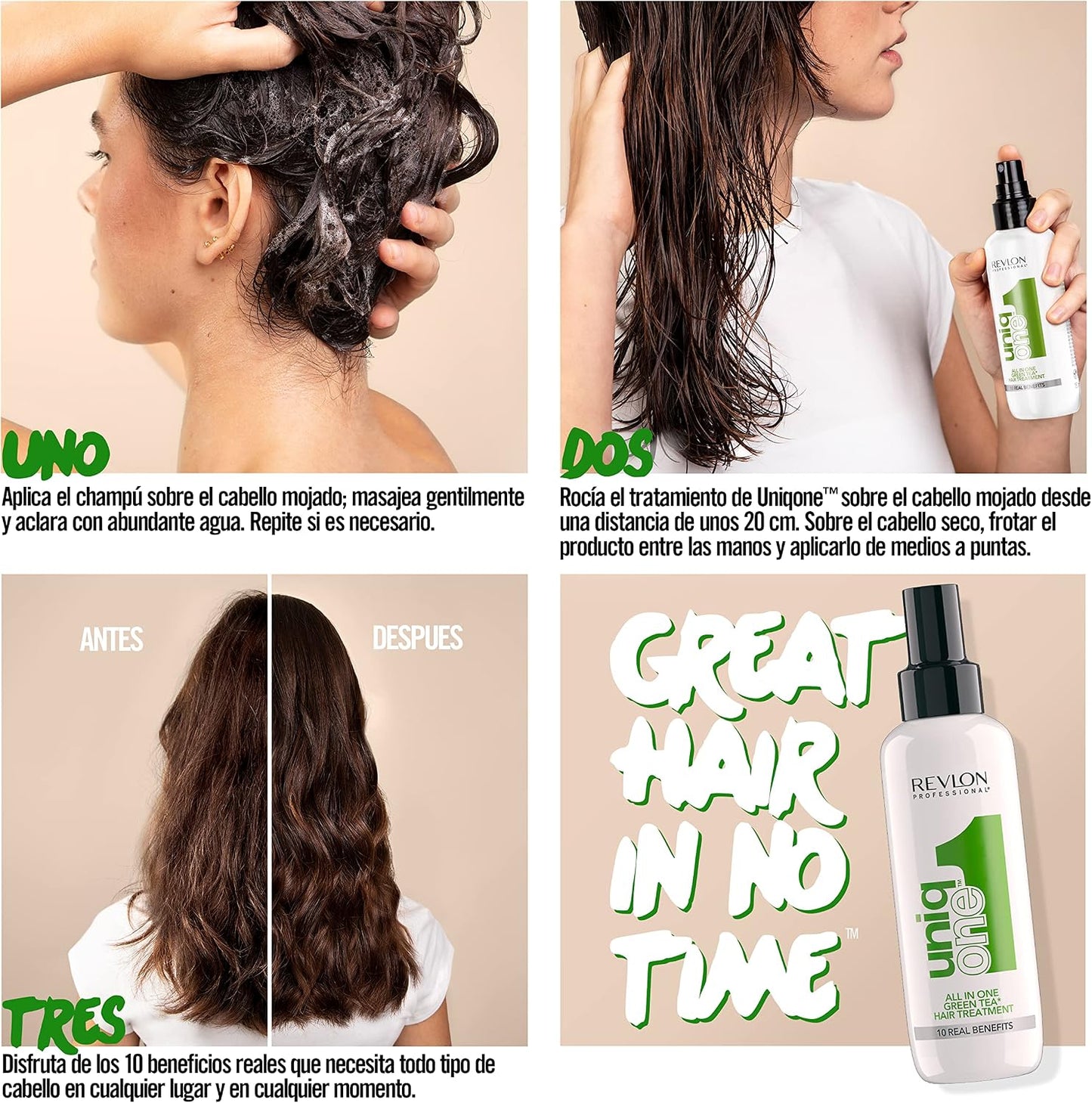 REVLON PROFESSIONAL UniqOne All in One Protector Térmico Pelo, Hidratación Profunda Cabello, Tratamiento en Spray sin Aclarado, Desenredante Pelo Mujer, Fragrancia Classic 150 ml